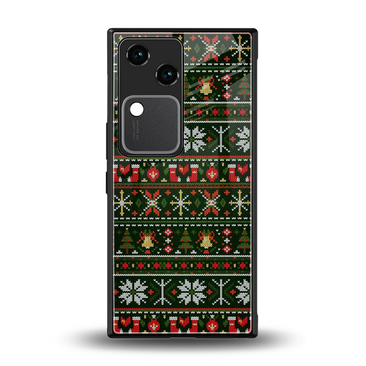 Festive Knit back phone cover | glass case for vivo v30