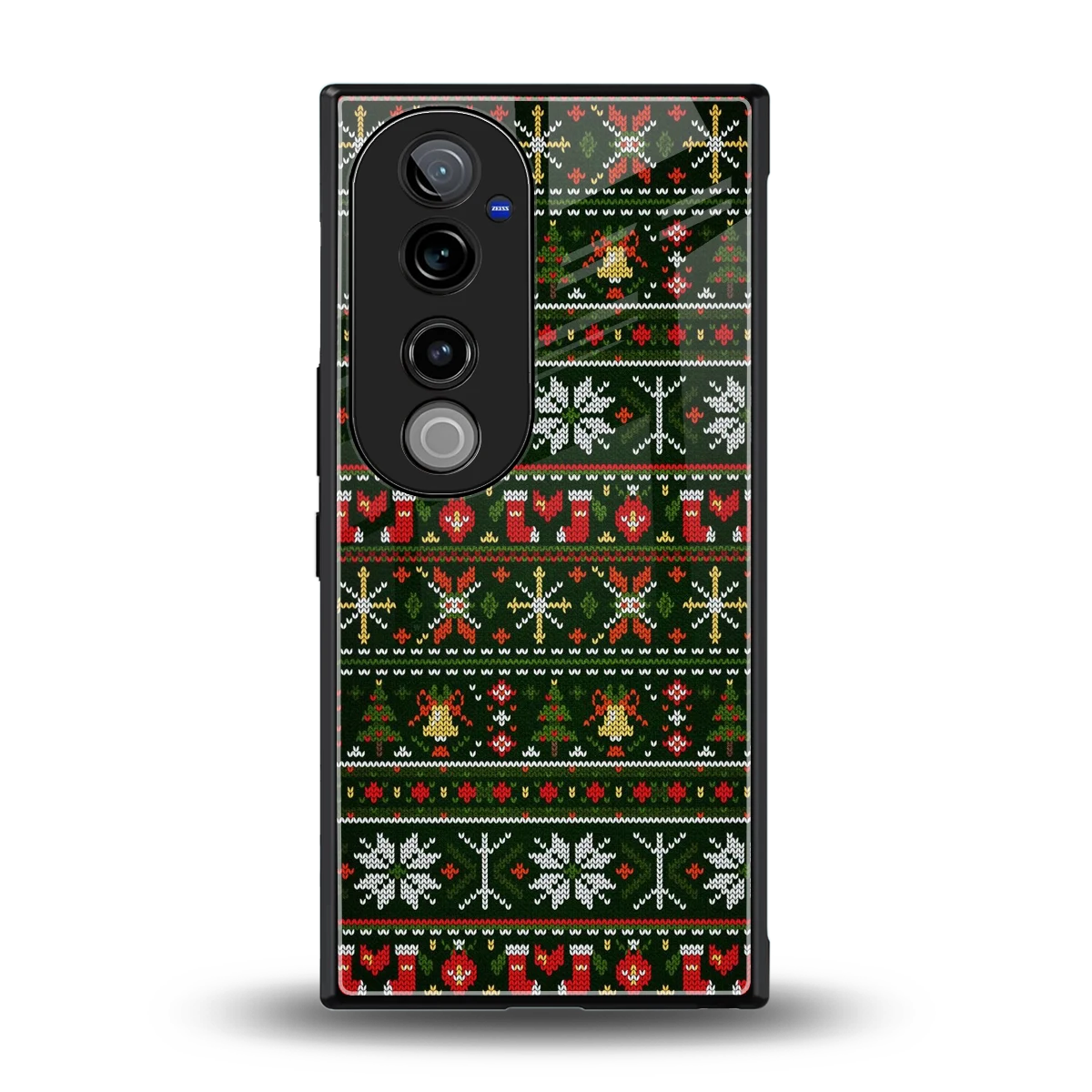 Festive Knit back phone cover | glass case for vivo v40 pro