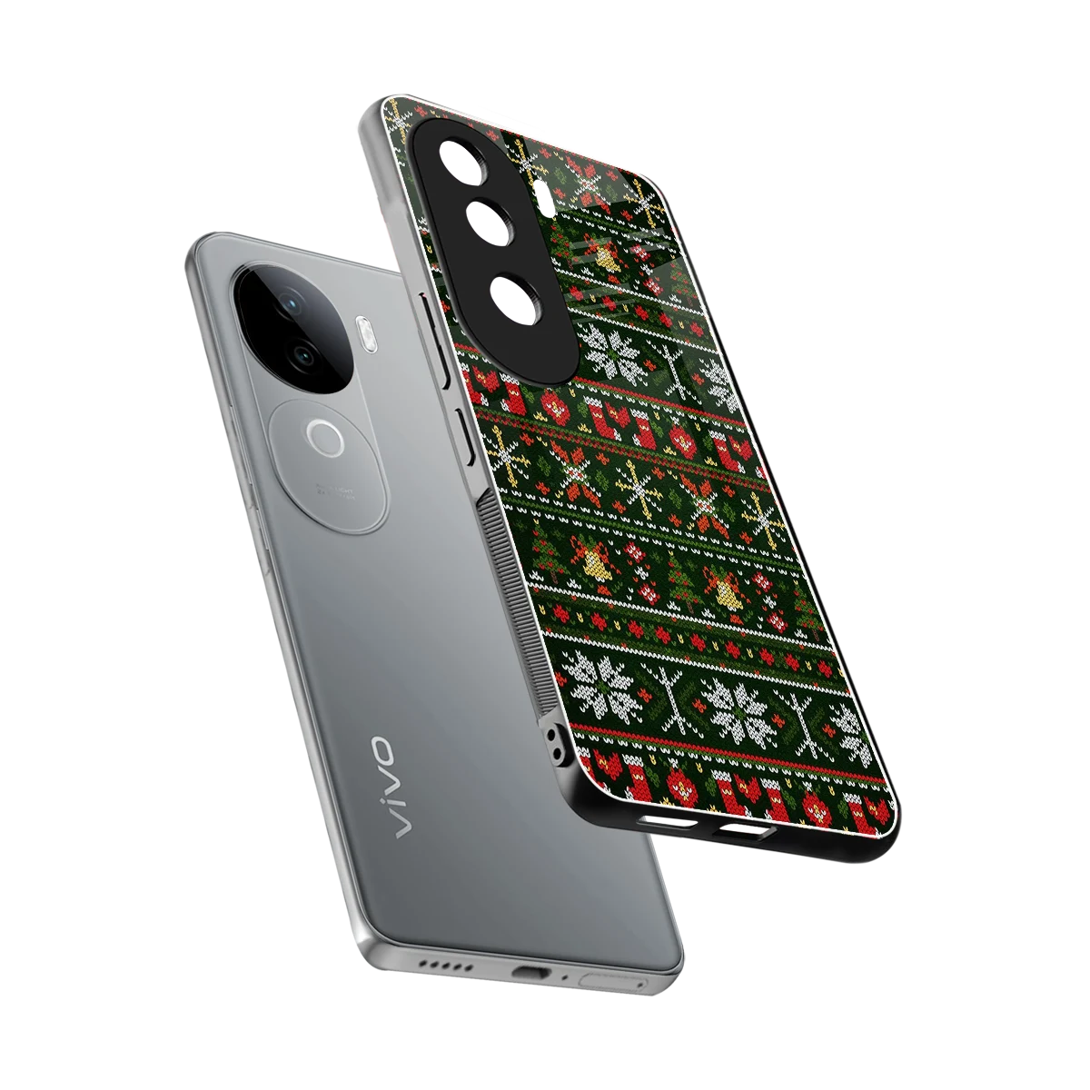 Festive Knit sleek vivo v40e cover with tempered glass back and TPU edges