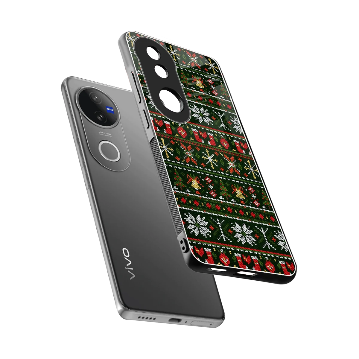 Festive Knit sleek vivo v50 cover with tempered glass back and TPU edges