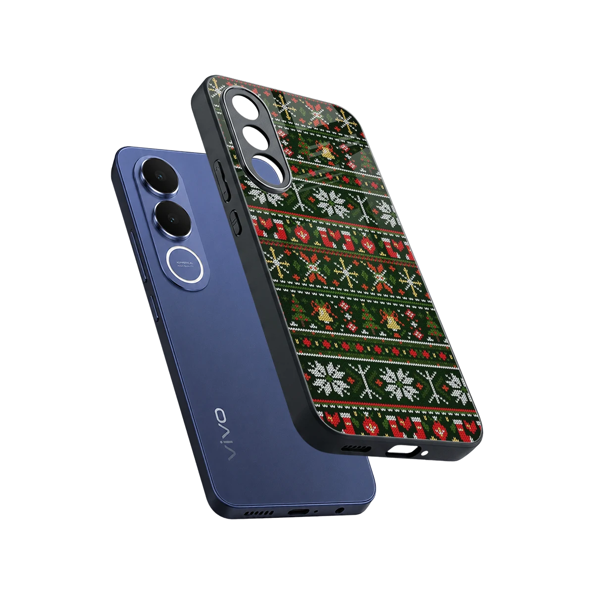 Festive Knit sleek vivo v70 fe cover with tempered glass back and TPU edges