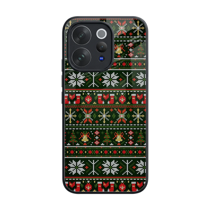 Festive Knit back phone cover | glass case for vivo v70 elite