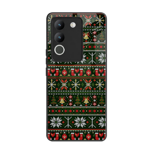 Festive Knit back phone cover | glass case for vivo y200 5g