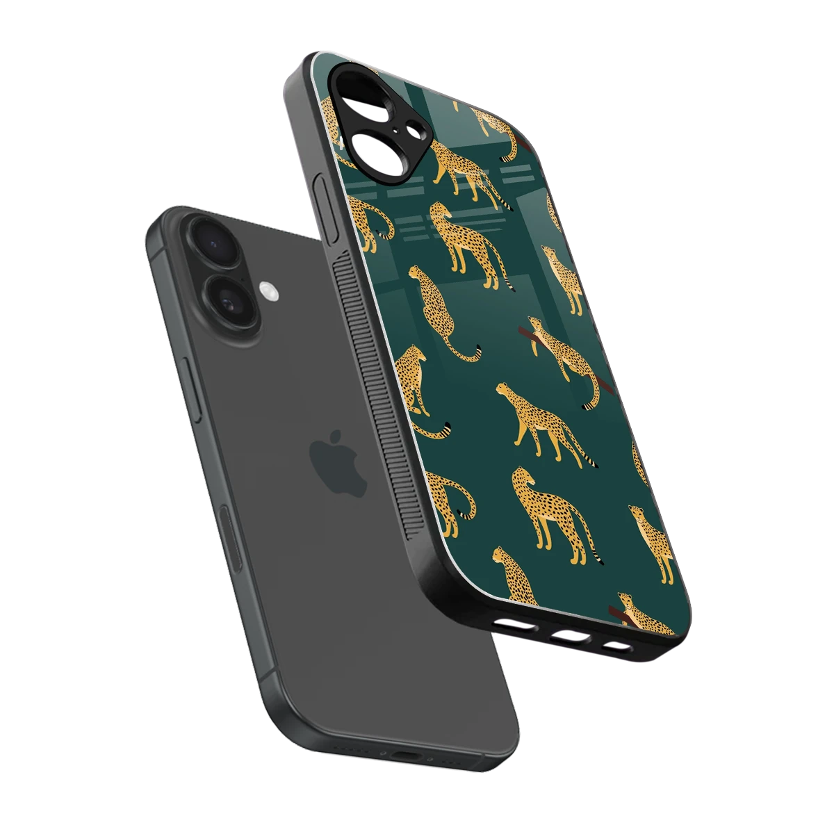 Fierce Spots sleek iPhone 16 cover with tempered glass back and TPU edges