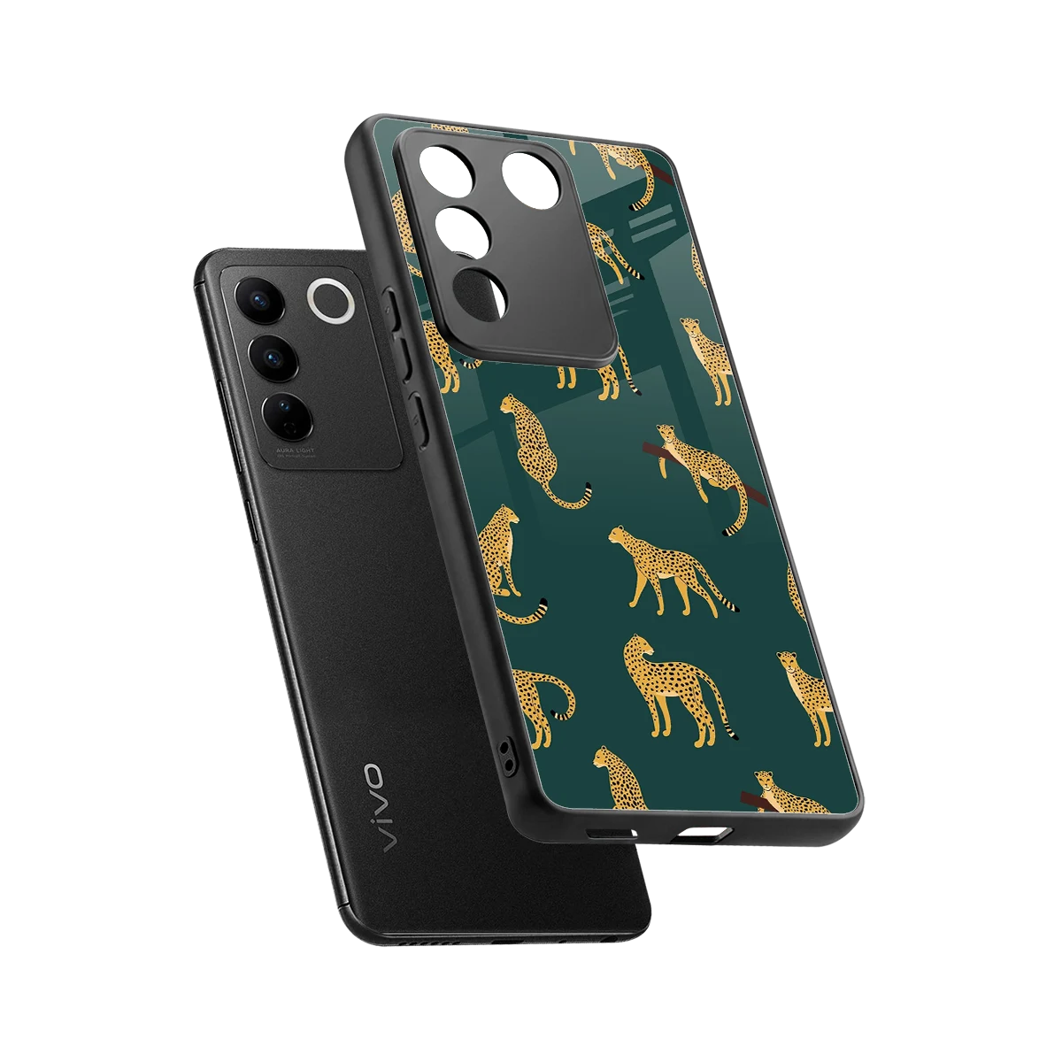 Fierce Spots sleek vivo v27 5g cover with tempered glass back and TPU edges