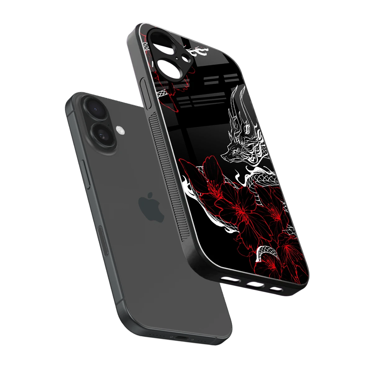 Fiery Petals sleek iPhone 16 cover with tempered glass back and TPU edges