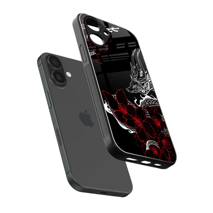 Fiery Petals sleek iPhone 16 cover with tempered glass back and TPU edges