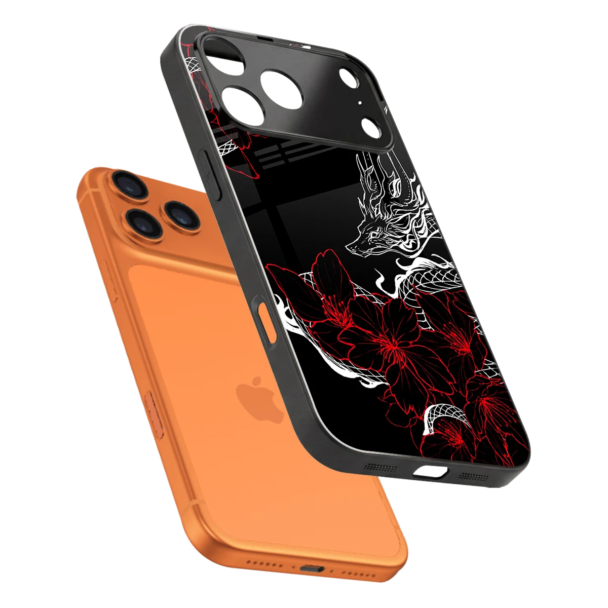 Fiery Petals sleek iphone 17 pro cover with tempered glass back and TPU edges