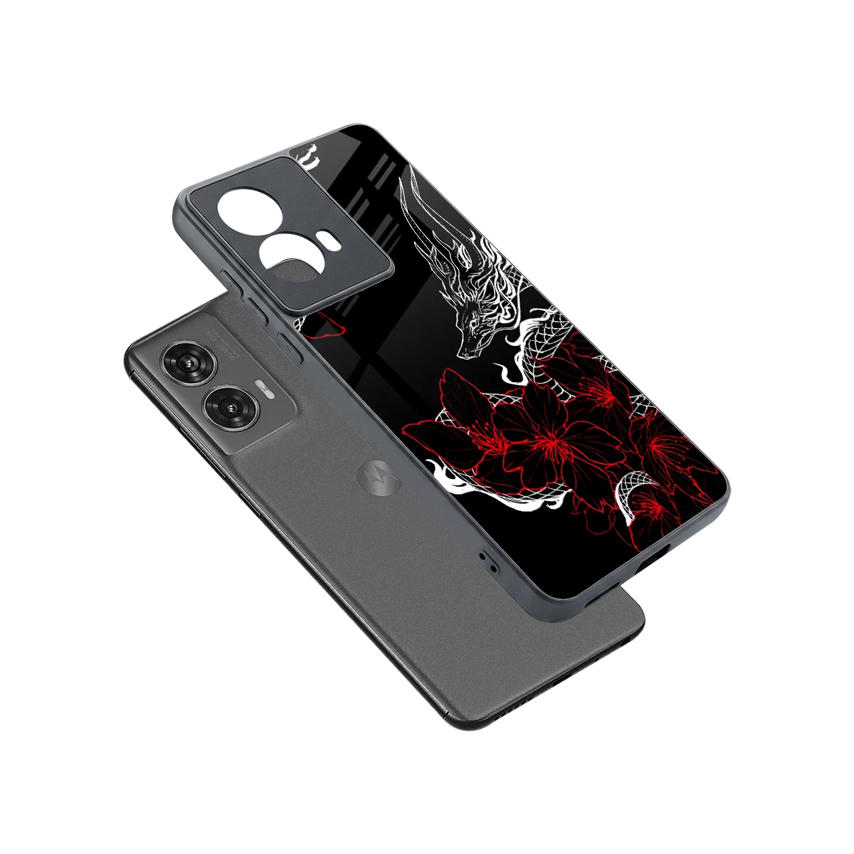 Fiery Petals sleek motorola edge 50 fusion cover with tempered glass back and TPU edges