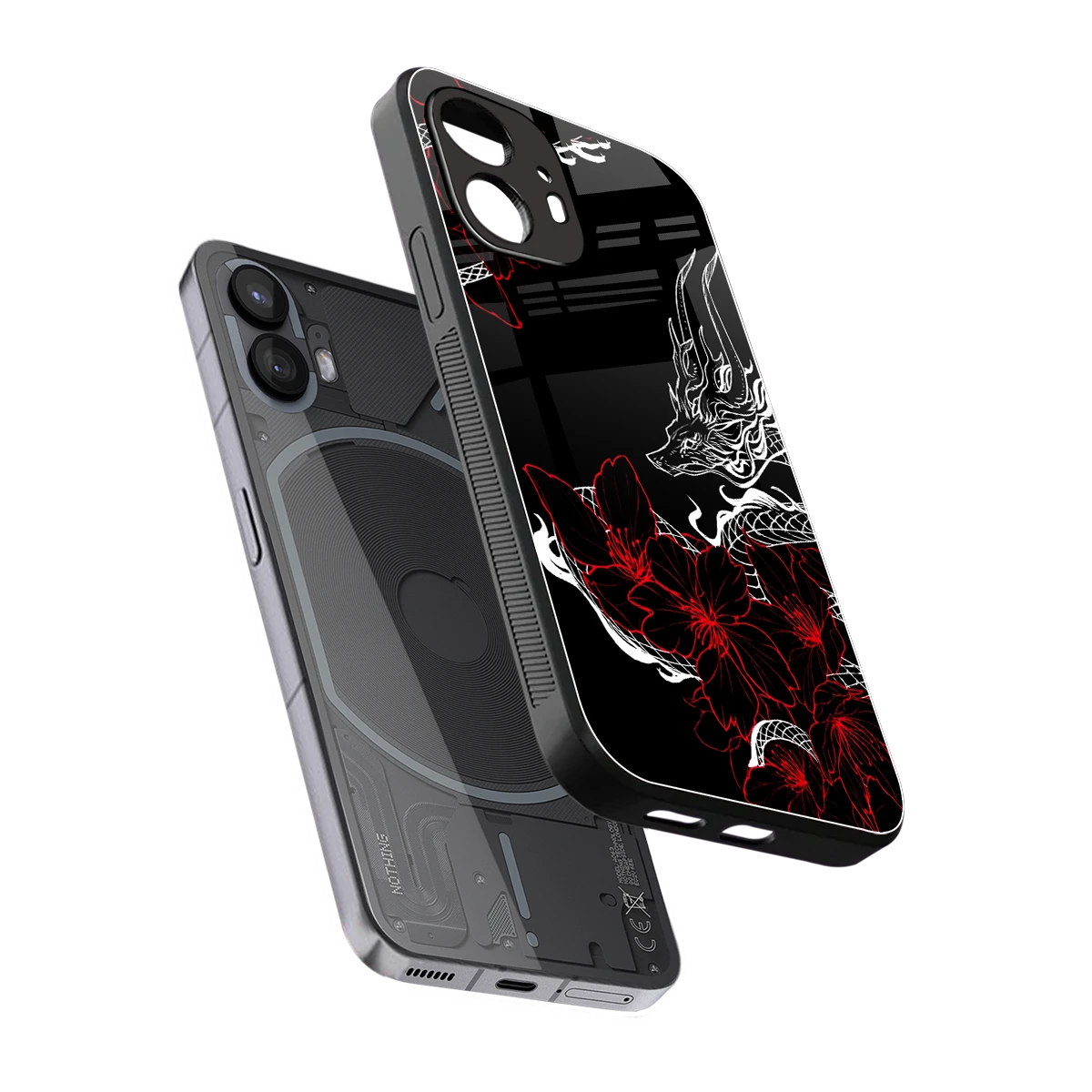 Fiery Petals sleek nothing phone 2 cover with tempered glass back and TPU edges