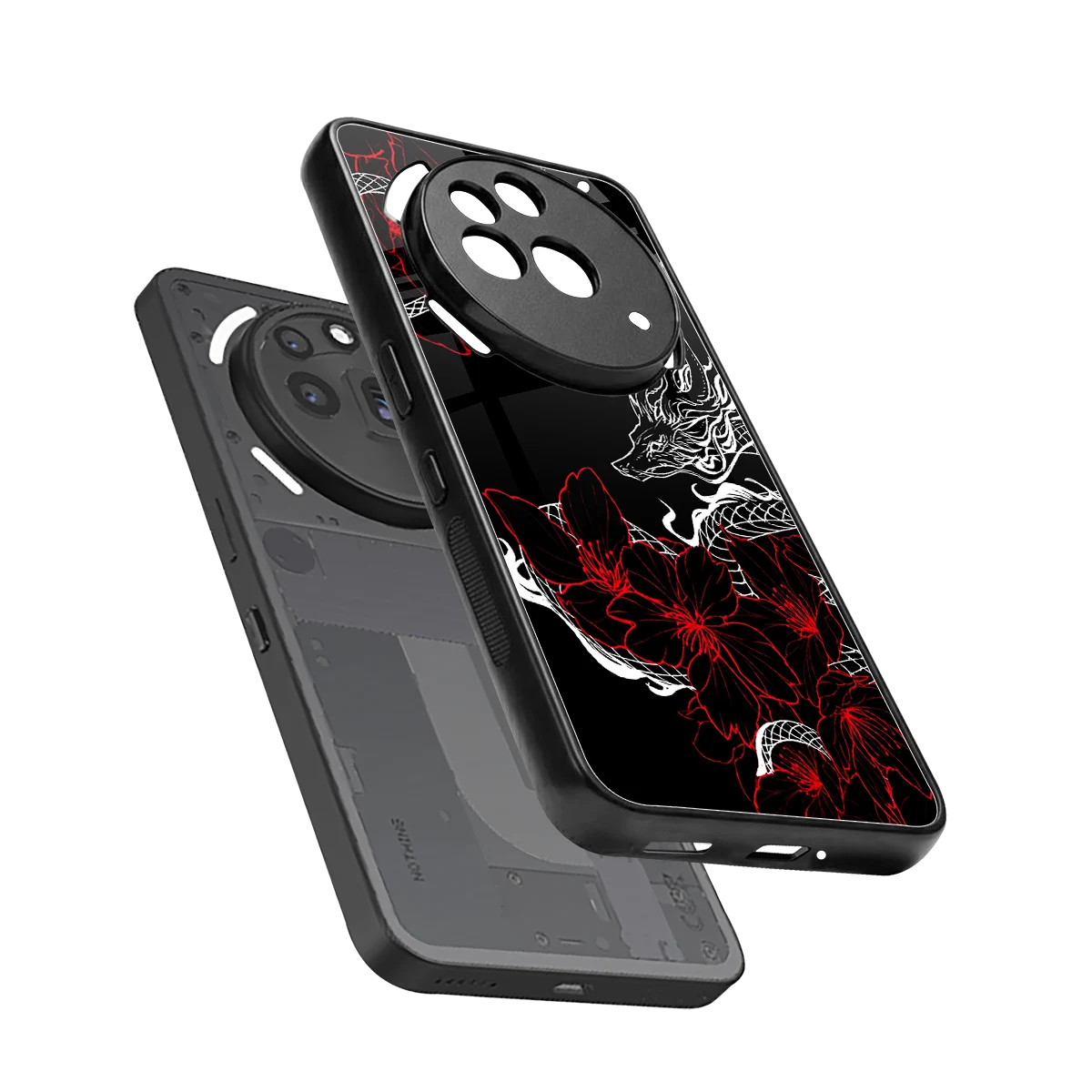 Fiery Petals sleek nothing phone 3a pro cover with tempered glass back and TPU edges
