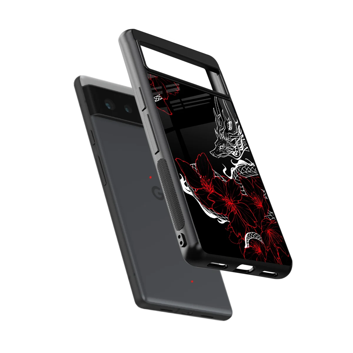 Fiery Petals sleek google pixel 6a cover with tempered glass back and TPU edges