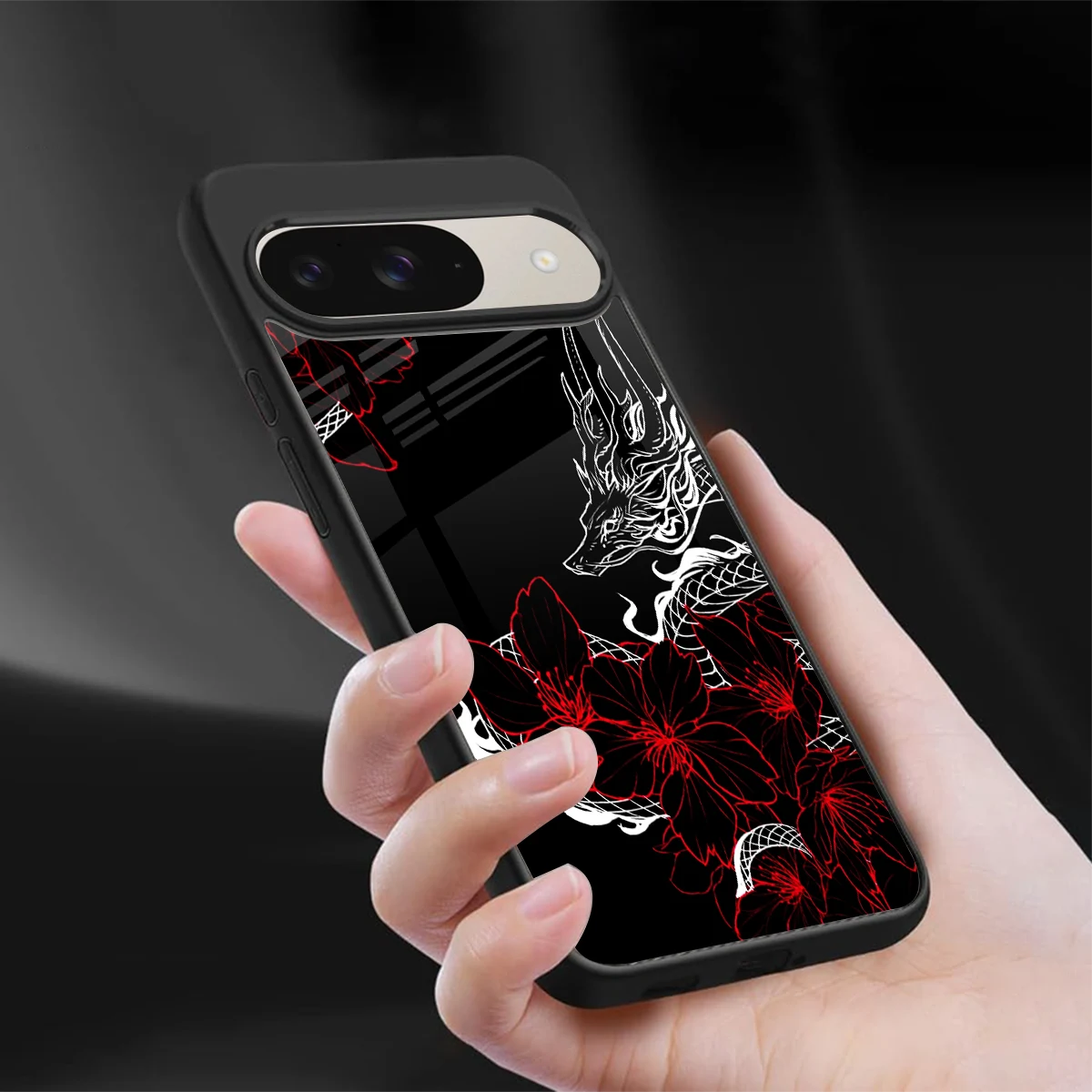 Fiery Petals sleek google pixel 9 cover with tempered glass back and TPU edges