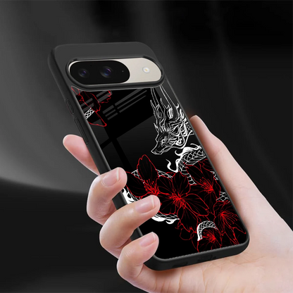 Fiery Petals sleek google pixel 9 cover with tempered glass back and TPU edges