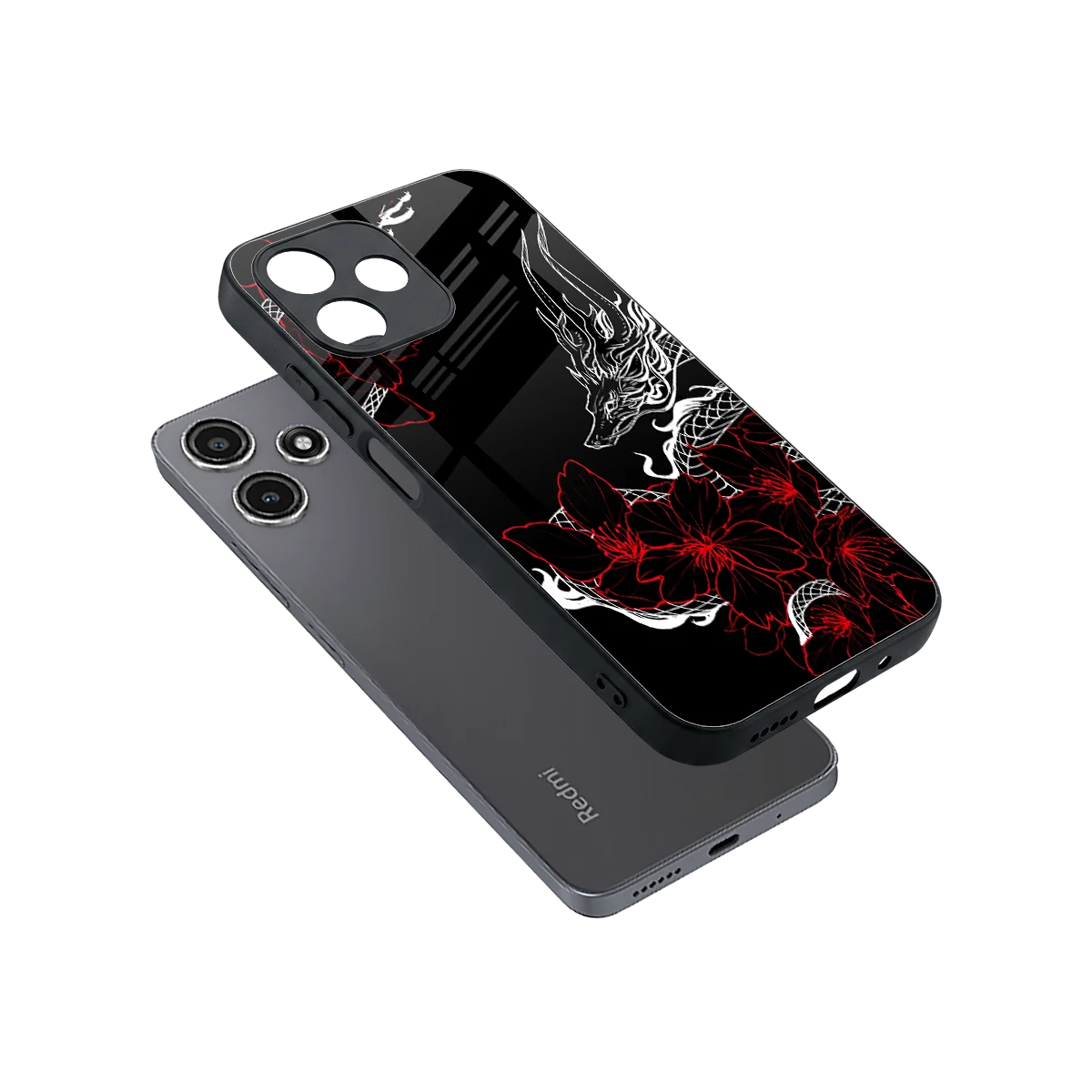 Fiery Petals sleek redmi 12 5g cover with tempered glass back and TPU edges