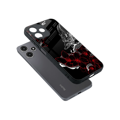 Fiery Petals sleek redmi 12 5g cover with tempered glass back and TPU edges
