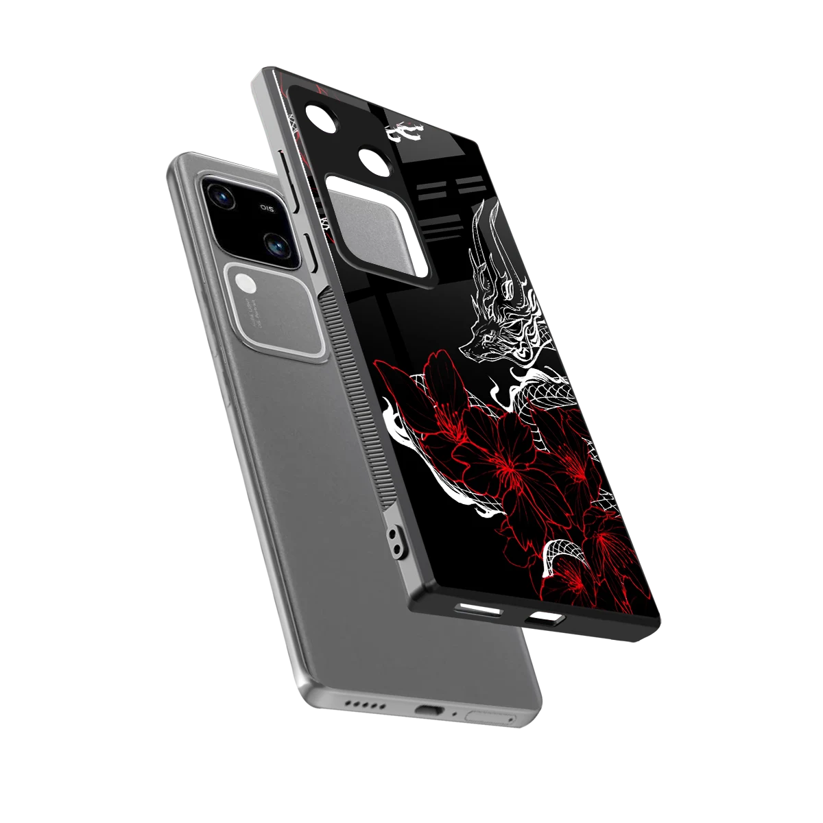 Fiery Petals sleek vivo v30 cover with tempered glass back and TPU edges