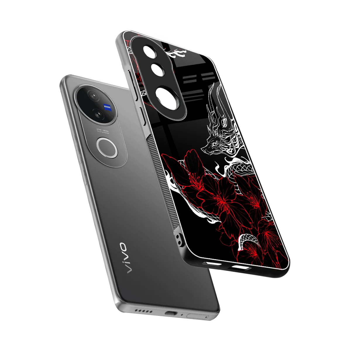 Fiery Petals sleek vivo v50 cover with tempered glass back and TPU edges