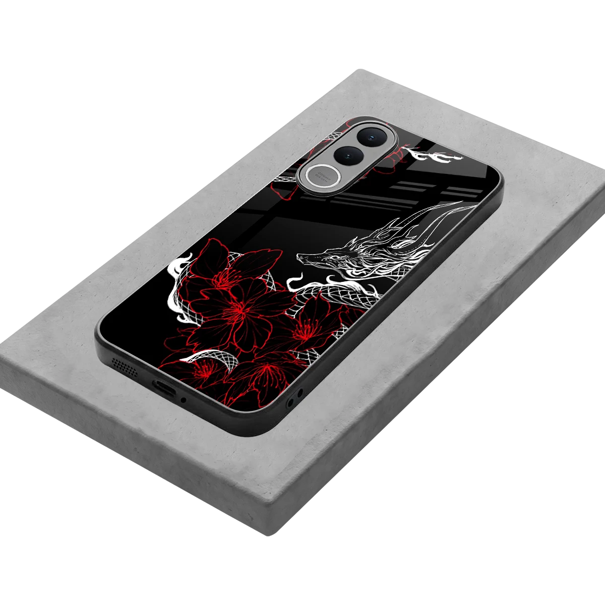 Fiery Petals stylish phone case for vivo v70 fe | glossy glass and slim fit