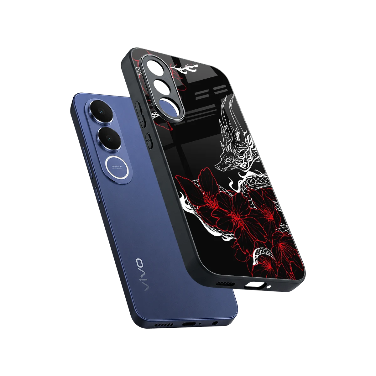 Fiery Petals sleek vivo v70 fe cover with tempered glass back and TPU edges