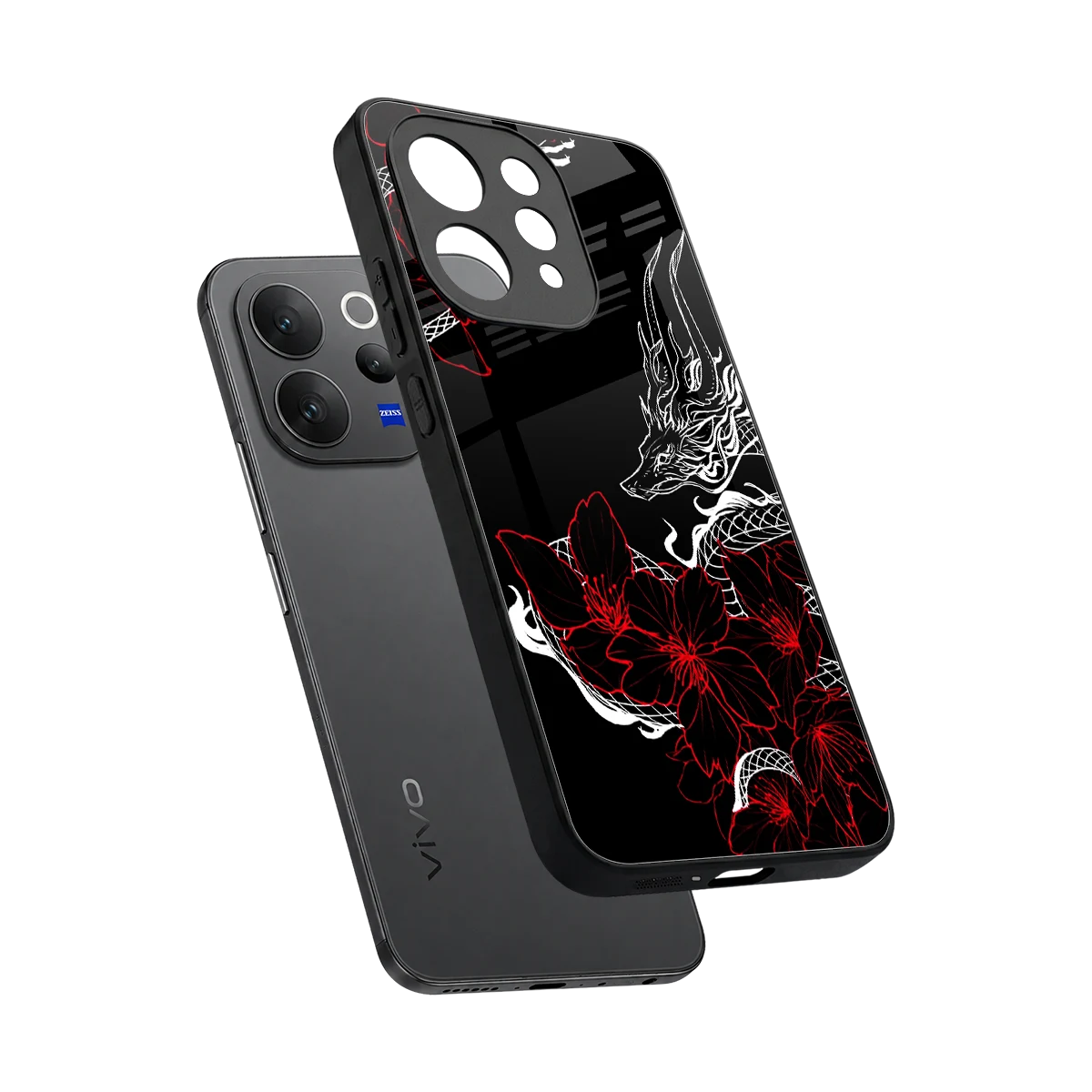 Fiery Petals sleek vivo v70 cover with tempered glass back and TPU edges