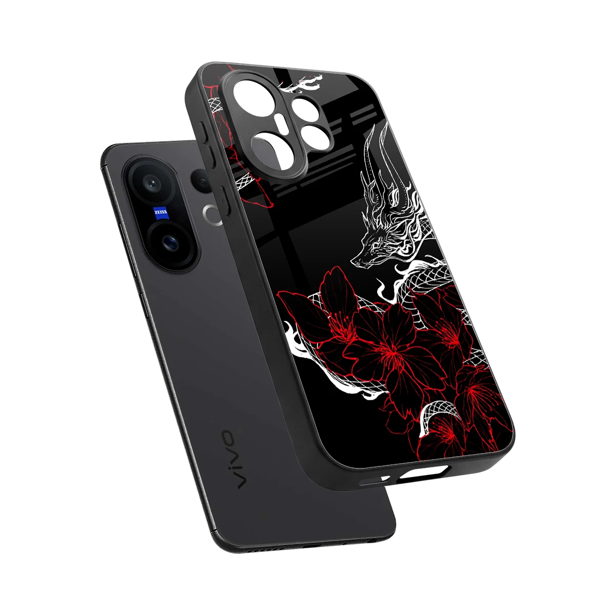 Fiery Petals sleek vivo x200 fe cover with tempered glass back and TPU edges