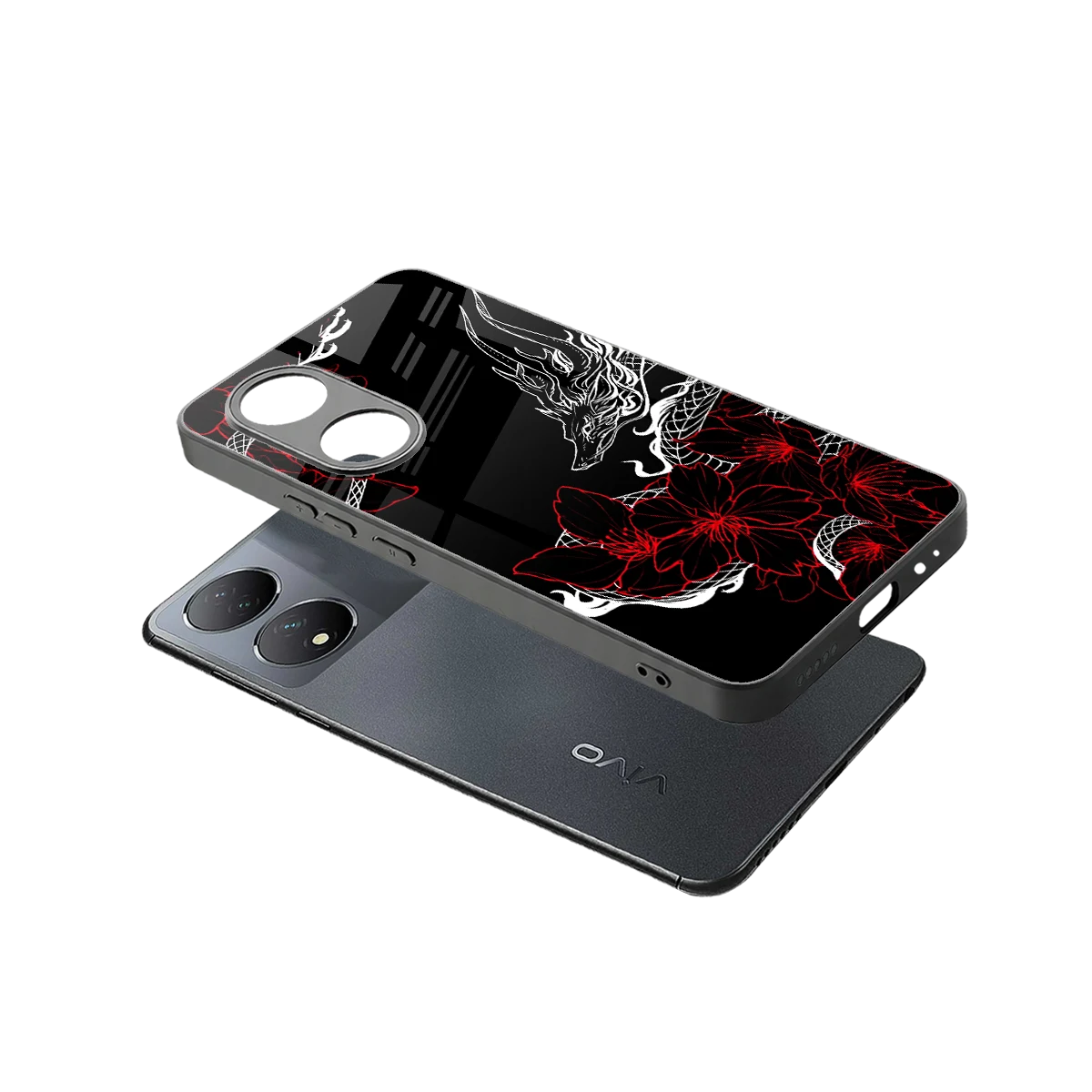 Fiery Petals sleek Vivo-y100 cover with tempered glass back and TPU edges