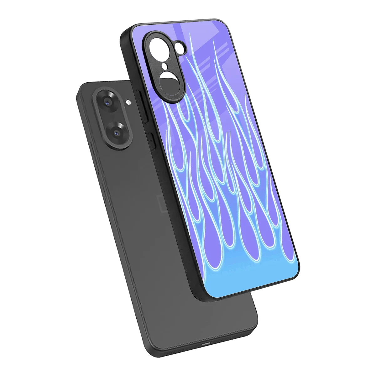 Flames Blue sleek oneplus nord ce5 5g cover with tempered glass back and TPU edges