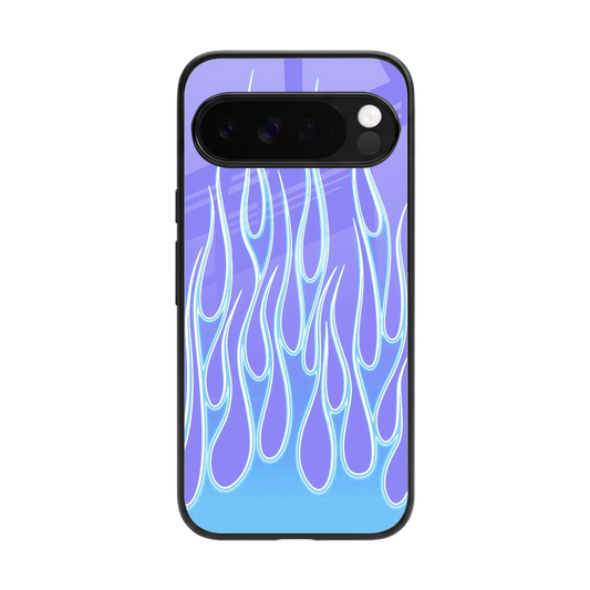 Flames Blue back phone cover | glass case for google pixel 10 pro xl