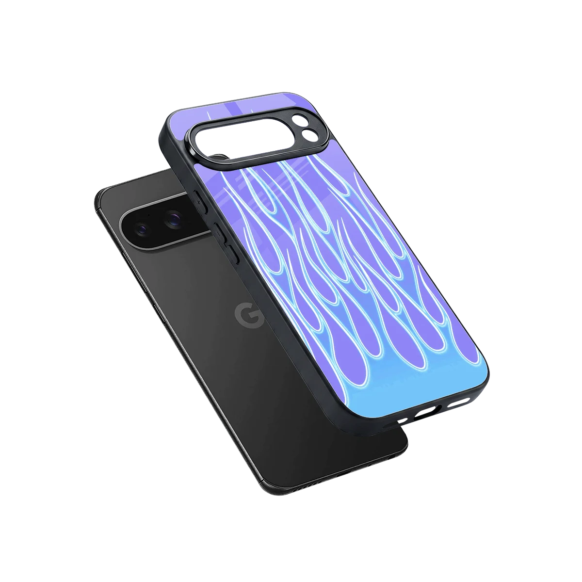 Flames Blue sleek google pixel 10 pro xl cover with tempered glass back and TPU edges