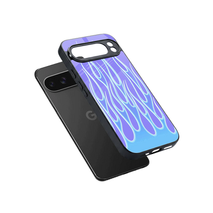 Flames Blue sleek google pixel 10 pro xl cover with tempered glass back and TPU edges