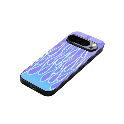 Flames Blue stylish phone case for google pixel 10 pro xl | glossy glass and slim fit