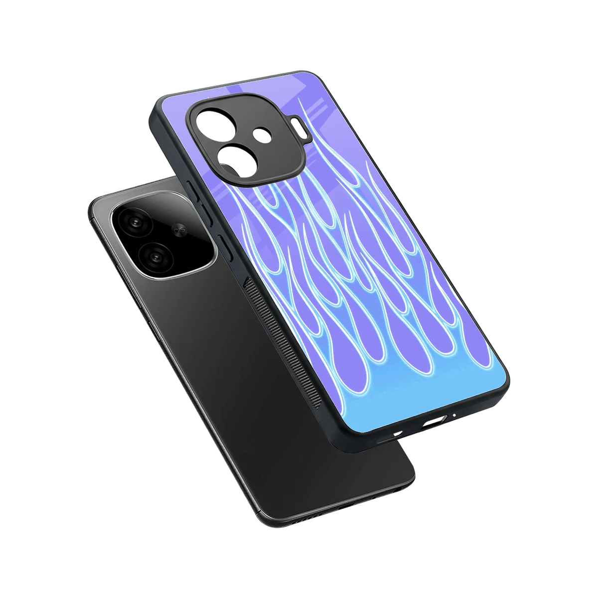 Flames Blue sleek iqoo neo 10r 5g cover with tempered glass back and TPU edges