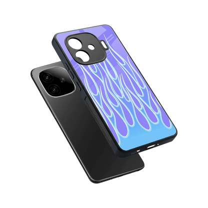 Flames Blue sleek iqoo neo 10r 5g cover with tempered glass back and TPU edges
