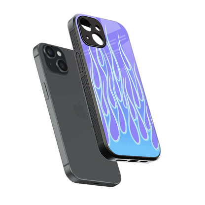 Flames Blue sleek iphone 13 cover with tempered glass back and TPU edges