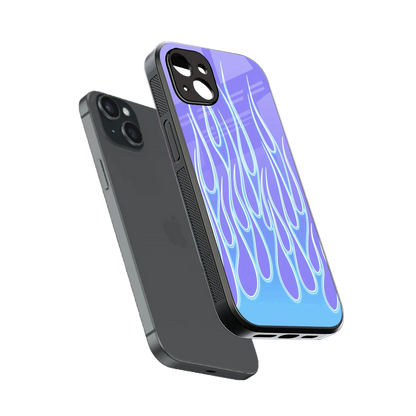 Flames Blue sleek iphone 14 plus cover with tempered glass back and TPU edges