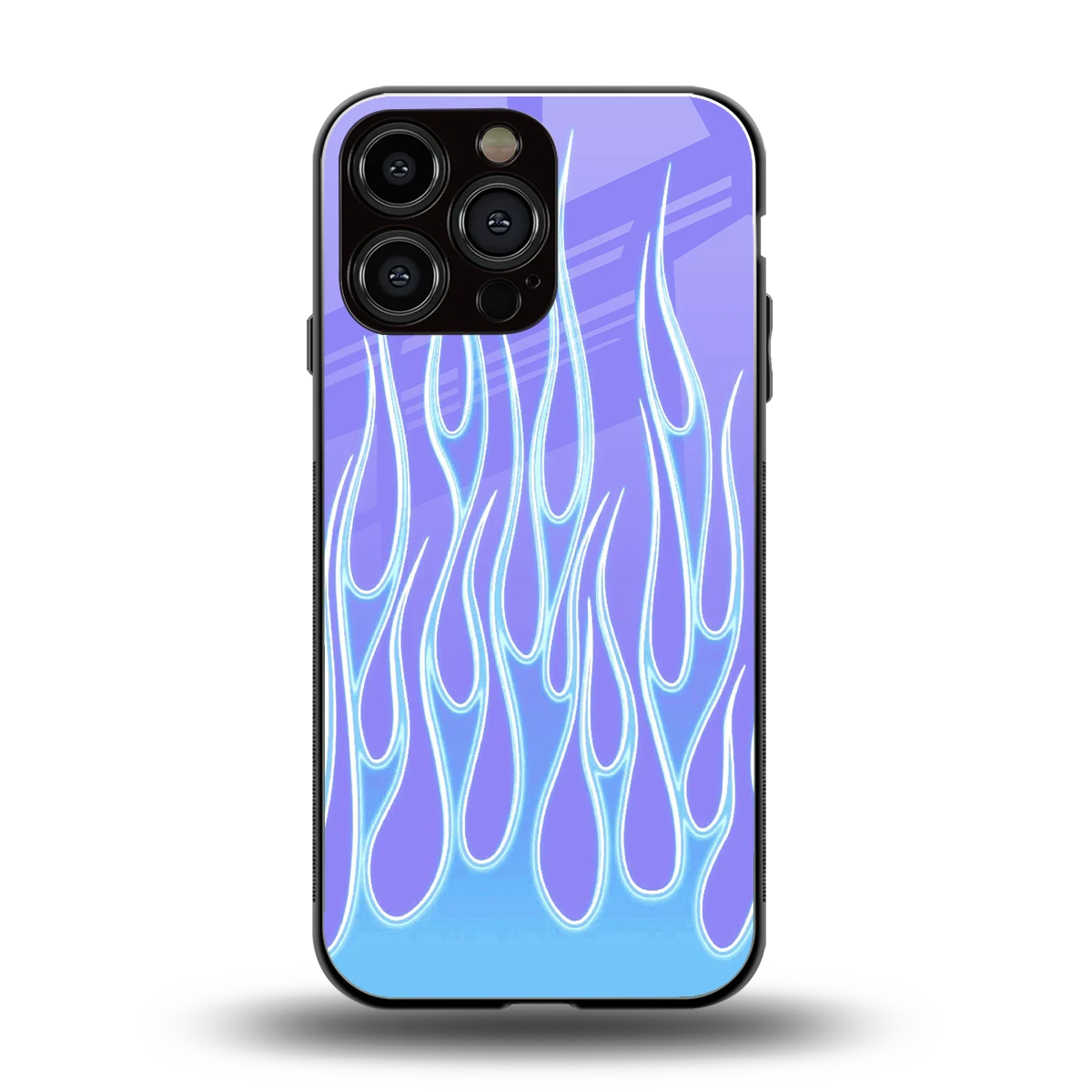 Flames Blue back phone cover | glass case for iphone 15 pro max