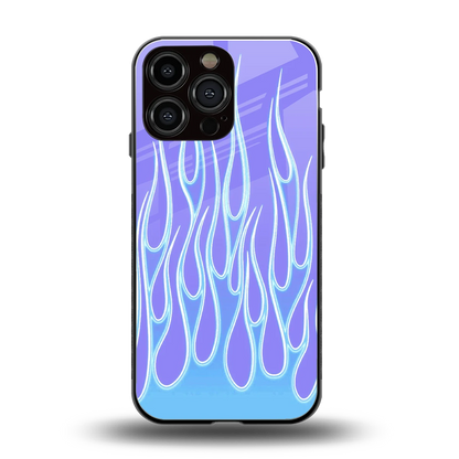 Flames Blue back phone cover | glass case for iphone 15 pro max
