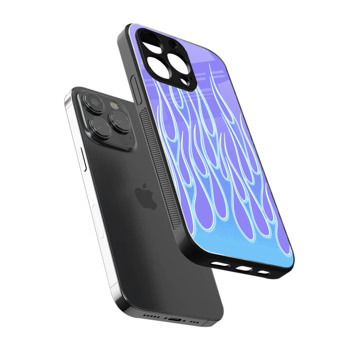 Flames Blue sleek iphone 15 pro max cover with tempered glass back and TPU edges