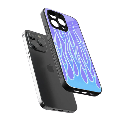 Flames Blue sleek iphone 15 pro max cover with tempered glass back and TPU edges