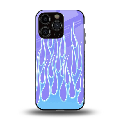 Flames Blue back phone cover | glass case for iphone 15 pro