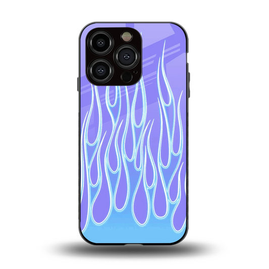 Flames Blue back phone cover | glass case for iphone 15 pro