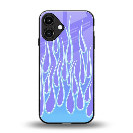 Flames Blue back phone cover | glass case for iphone 16 plus