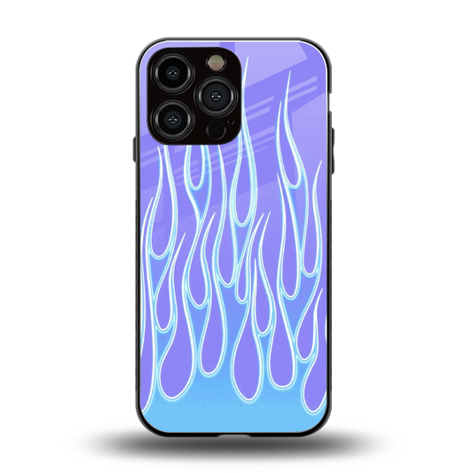 Flames Blue back phone cover | glass case for iphone 16 pro max