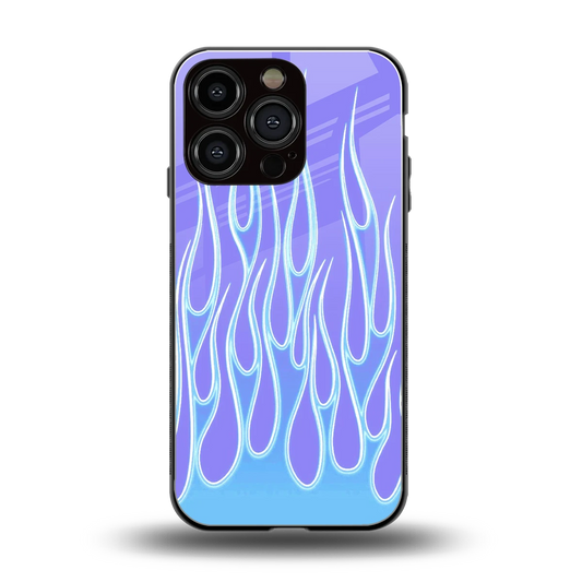 Flames Blue back phone cover | glass case for iphone 16 pro