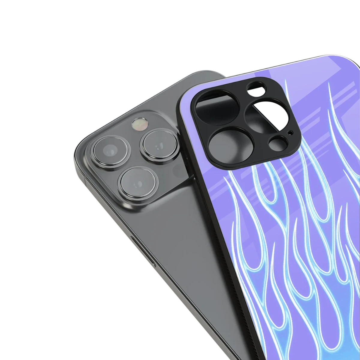 Flames Blue stylish phone case for iphone 14 pro max | glossy glass and slim fit