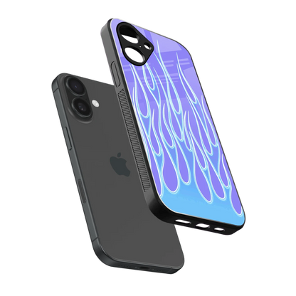 Flames Blue sleek iPhone 16 cover with tempered glass back and TPU edges