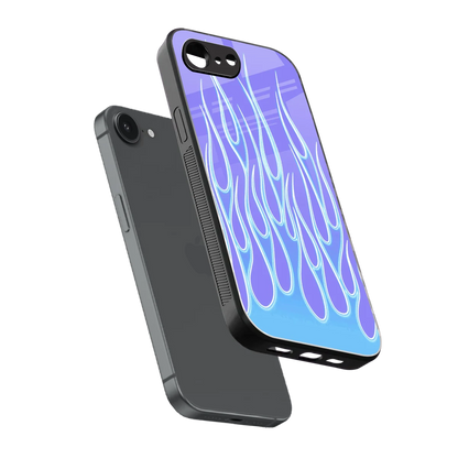 Flames Blue sleek iphone 16e cover with tempered glass back and TPU edges