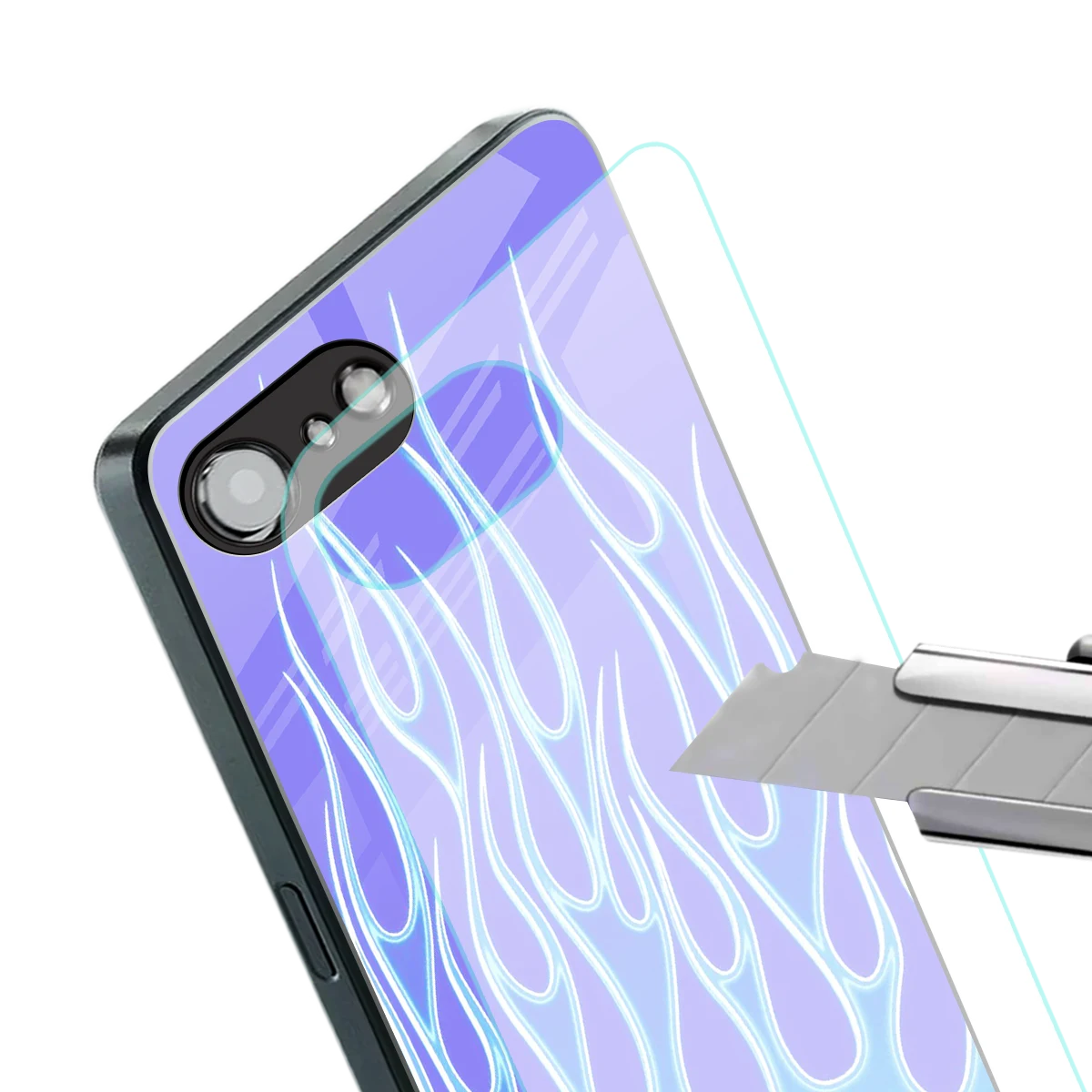 Flames Blue stylish phone case for iphone 16e | glossy glass and slim fit