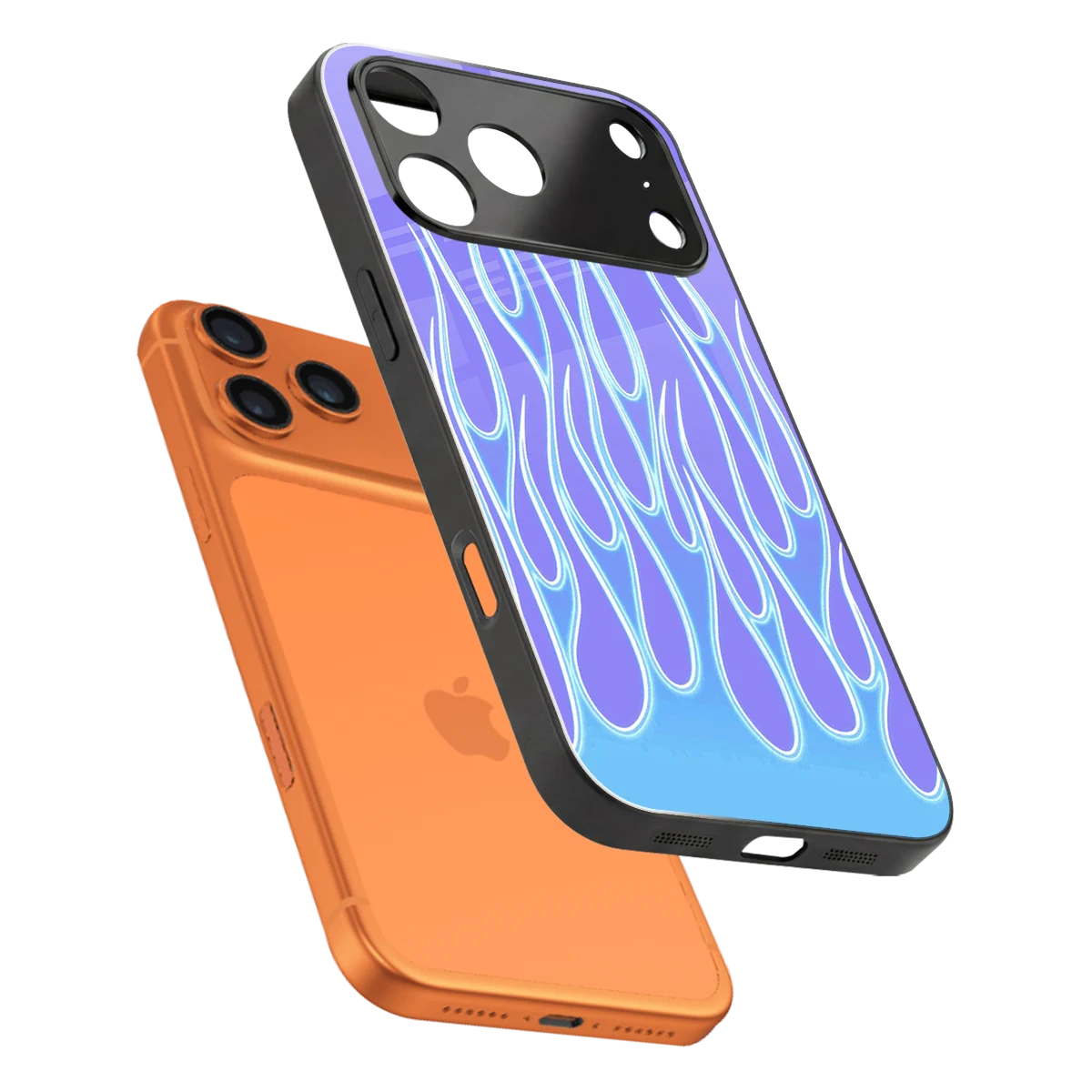 Flames Blue sleek iphone 17 pro cover with tempered glass back and TPU edges